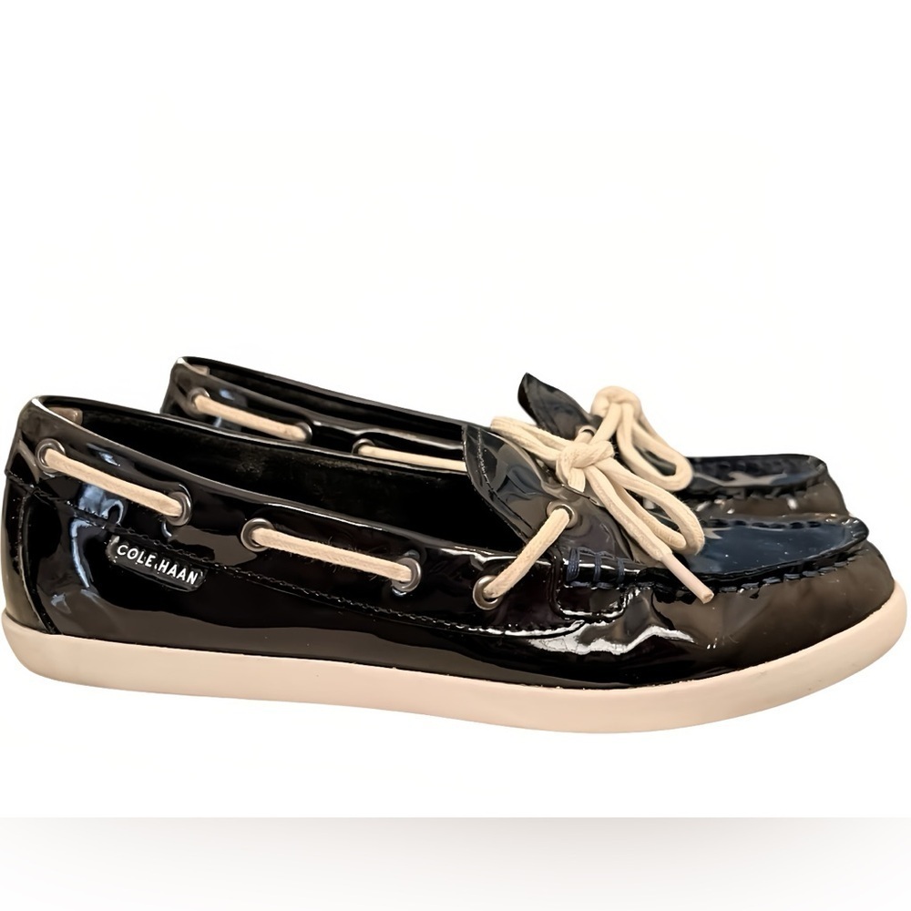 COLE HAAN W’s Nantucket Camp Moccasins Blue Patent Leather Shoes 7.5B Loafers - Picture 6 of 6